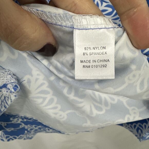 Lulu B Peri  & White Geo Print Sleeveless Swing Dress Women’s Size L Coastal - Picture 7 of 10